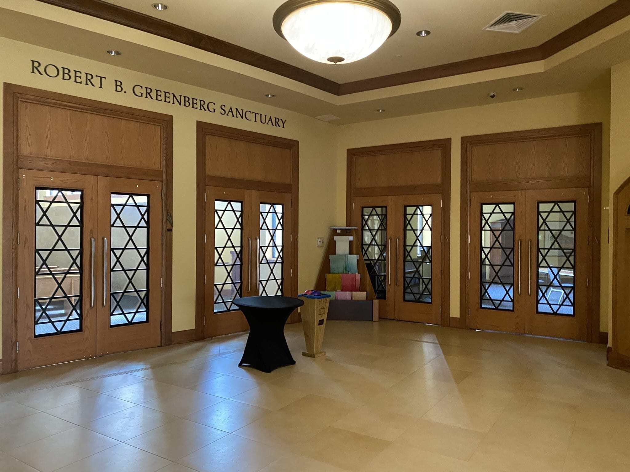 Community center with ballistic glazing at the entry.