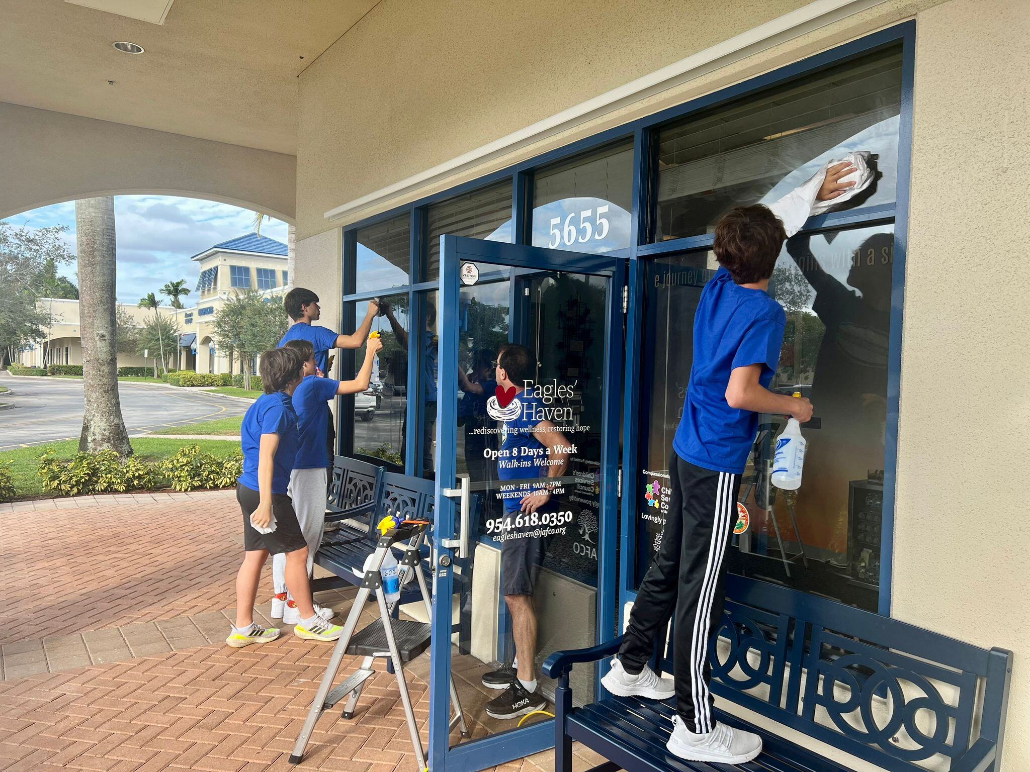 Installation team at Eagles' Haven in Coral Springs, FL — a wellness center for families affected by the events of February 14, 2018, installed in partnership with JAFCO.