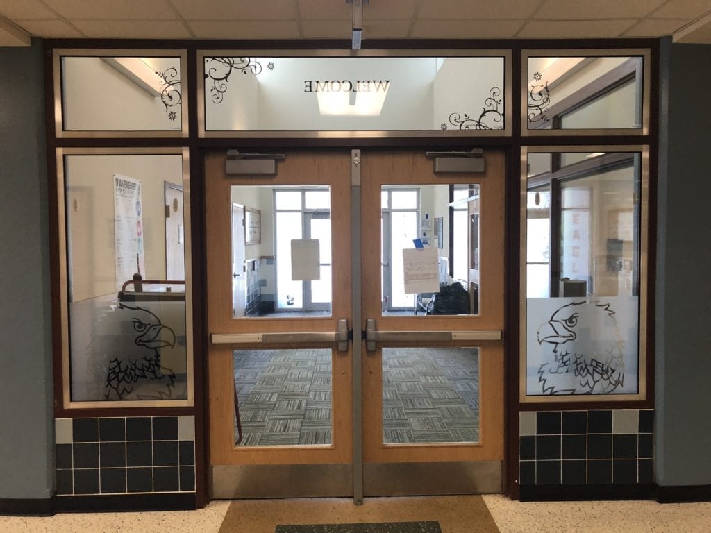 School Corridor With Bulletproof Glass Door
